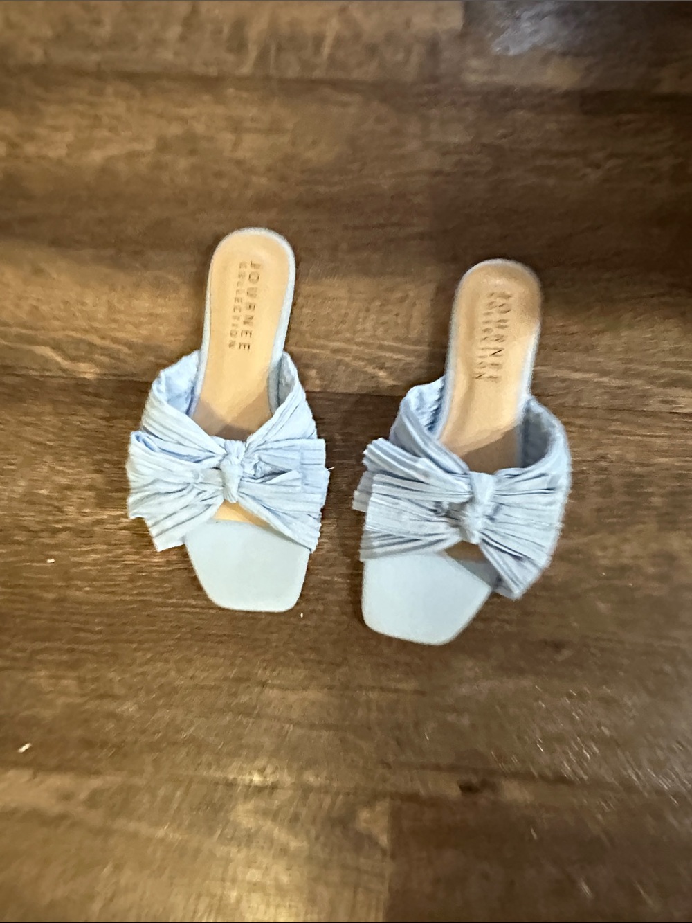 Loeffler Randall Journee Collection Pale Blue Knotted Bow Slide Mules- Sz. 6 NWT